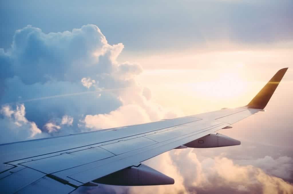 Plane Wing against blue sky